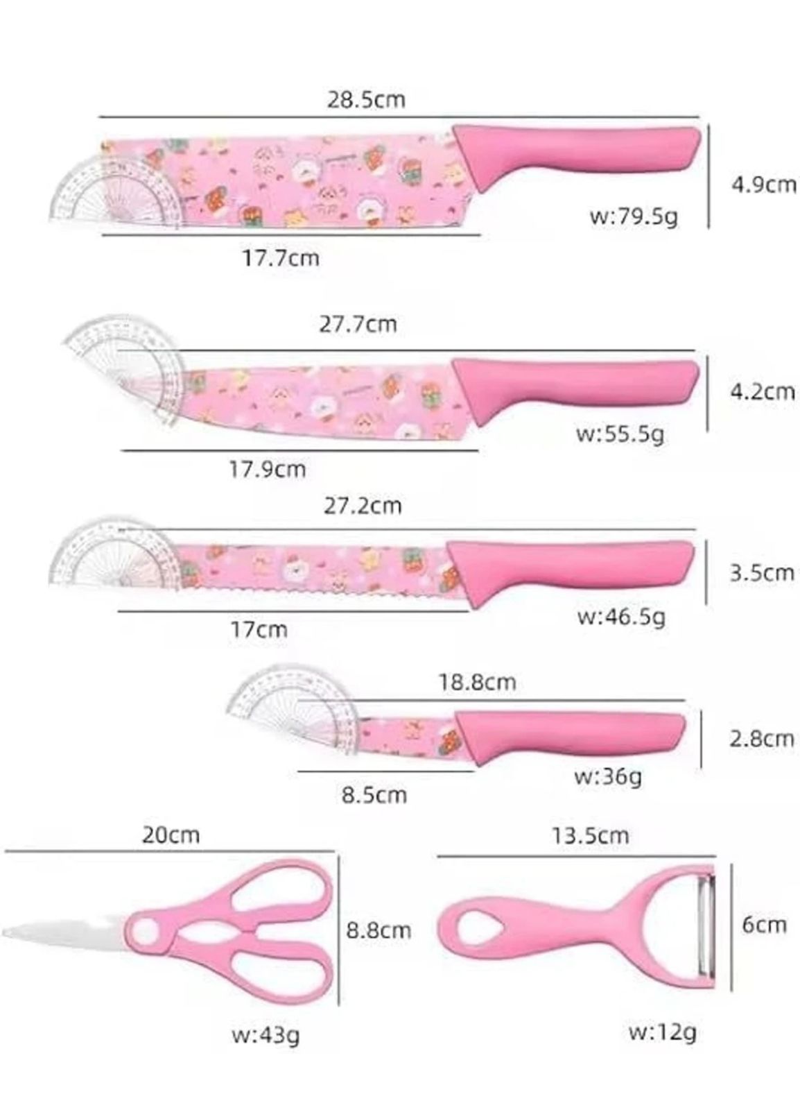Cute Pink Kitchen Knife & Peeler Set – Multi-Purpose Cartoon Design Cooking Tool Kit
