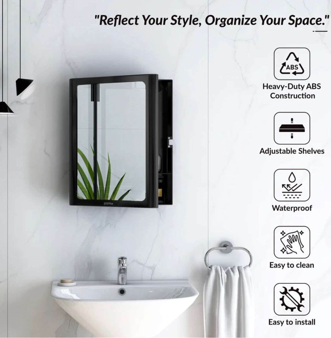 Modern Matte Black Wall-Mounted Bathroom Mirror Cabinet with Storage