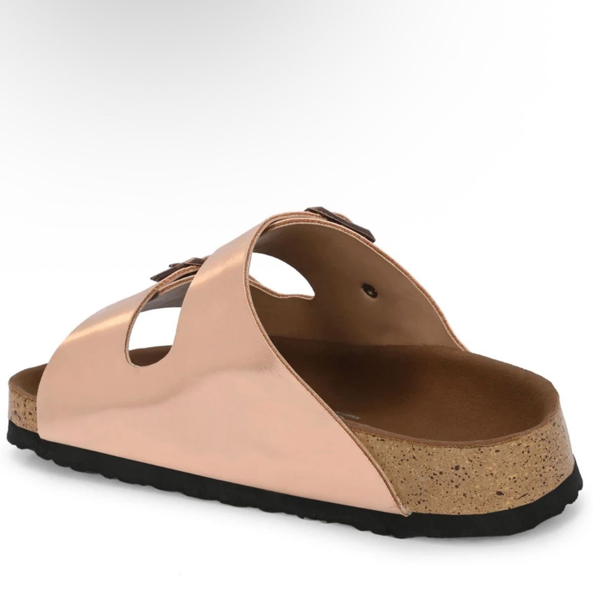 Women’s Rose Gold Double Buckle Comfort Slides – Stylish Casual Flat Sandals