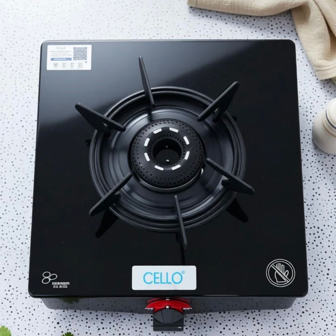 Cello Premium Single Burner Glass Top Gas Stove – Sleek & Modern Kitchen Essential