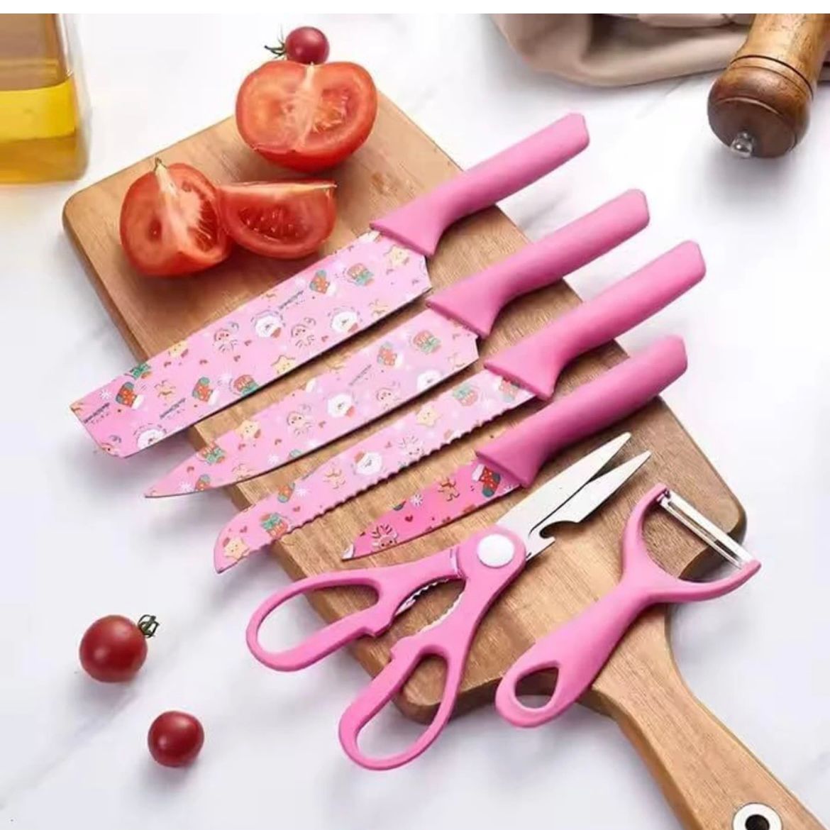 Cute Pink Kitchen Knife & Peeler Set – Multi-Purpose Cartoon Design Cooking Tool Kit