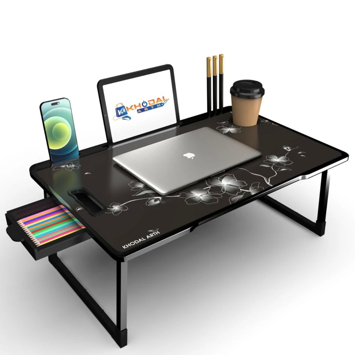 Multipurpose Foldable Laptop Table with Storage & Cup Holder / study table