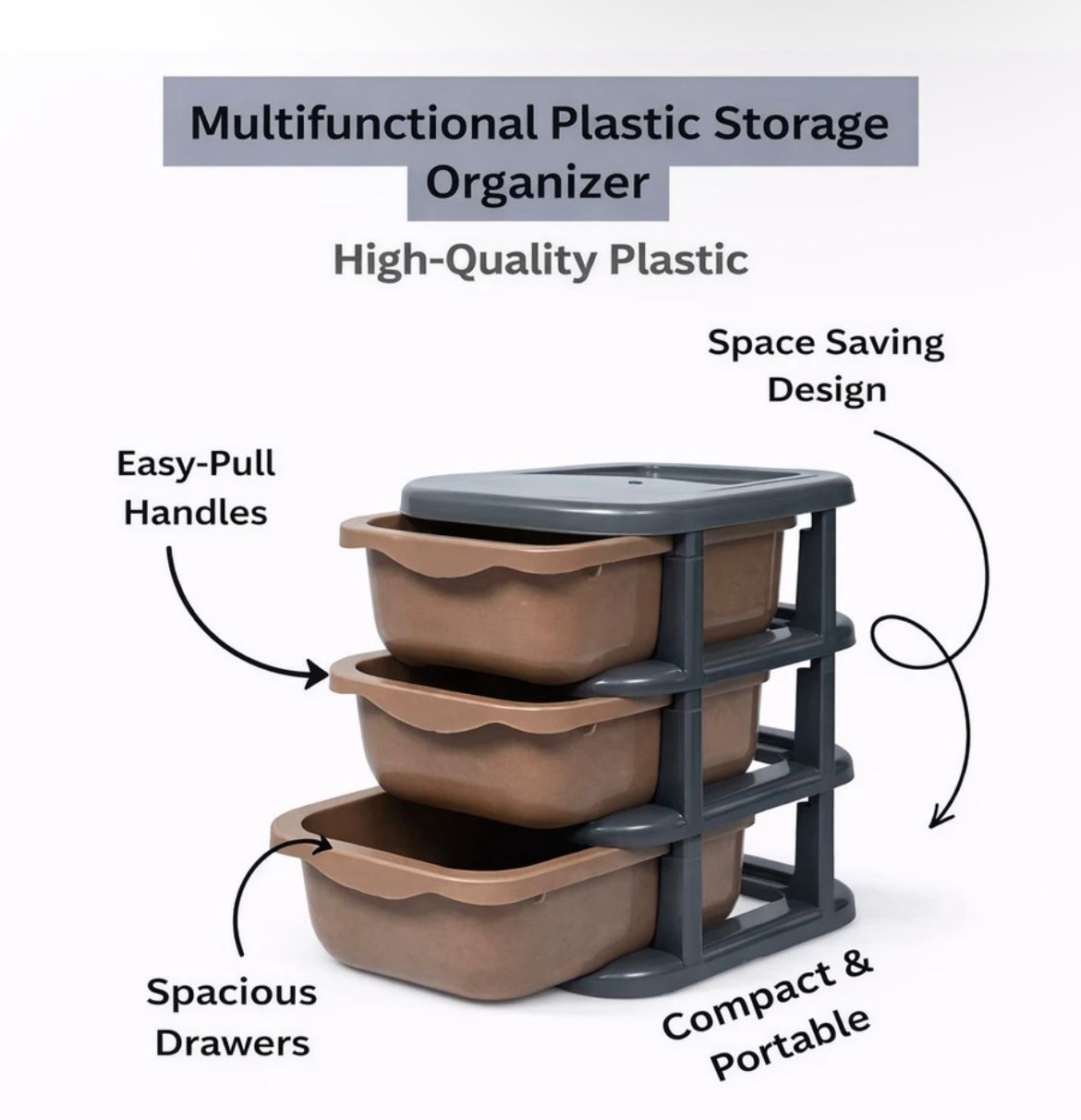 3-Tier Multipurpose Plastic Storage Drawer Organizer