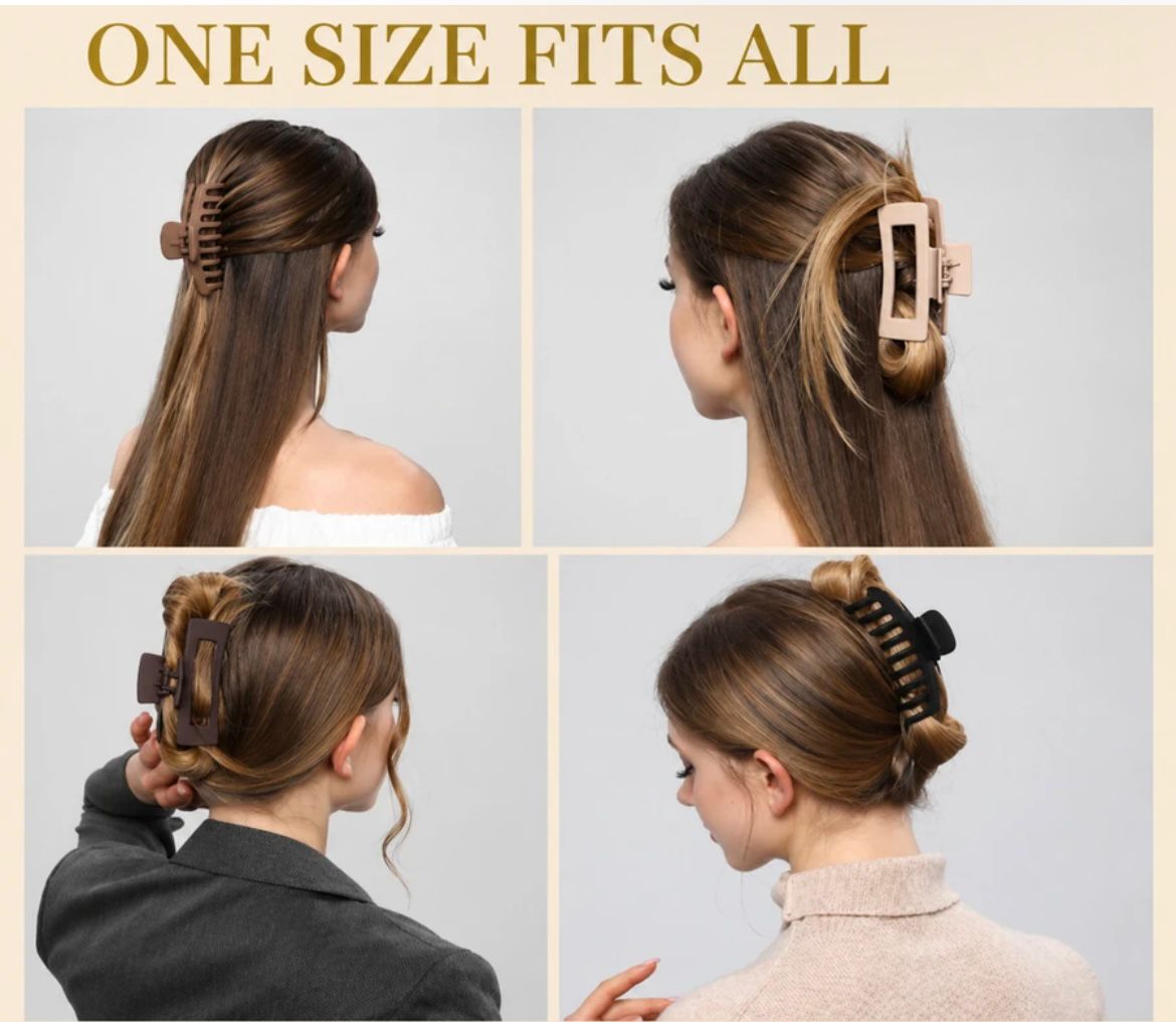 4-Piece Matte Finish Large Hair Claw Clip Set for Women | Stylish Strong Grip Hair Accessories