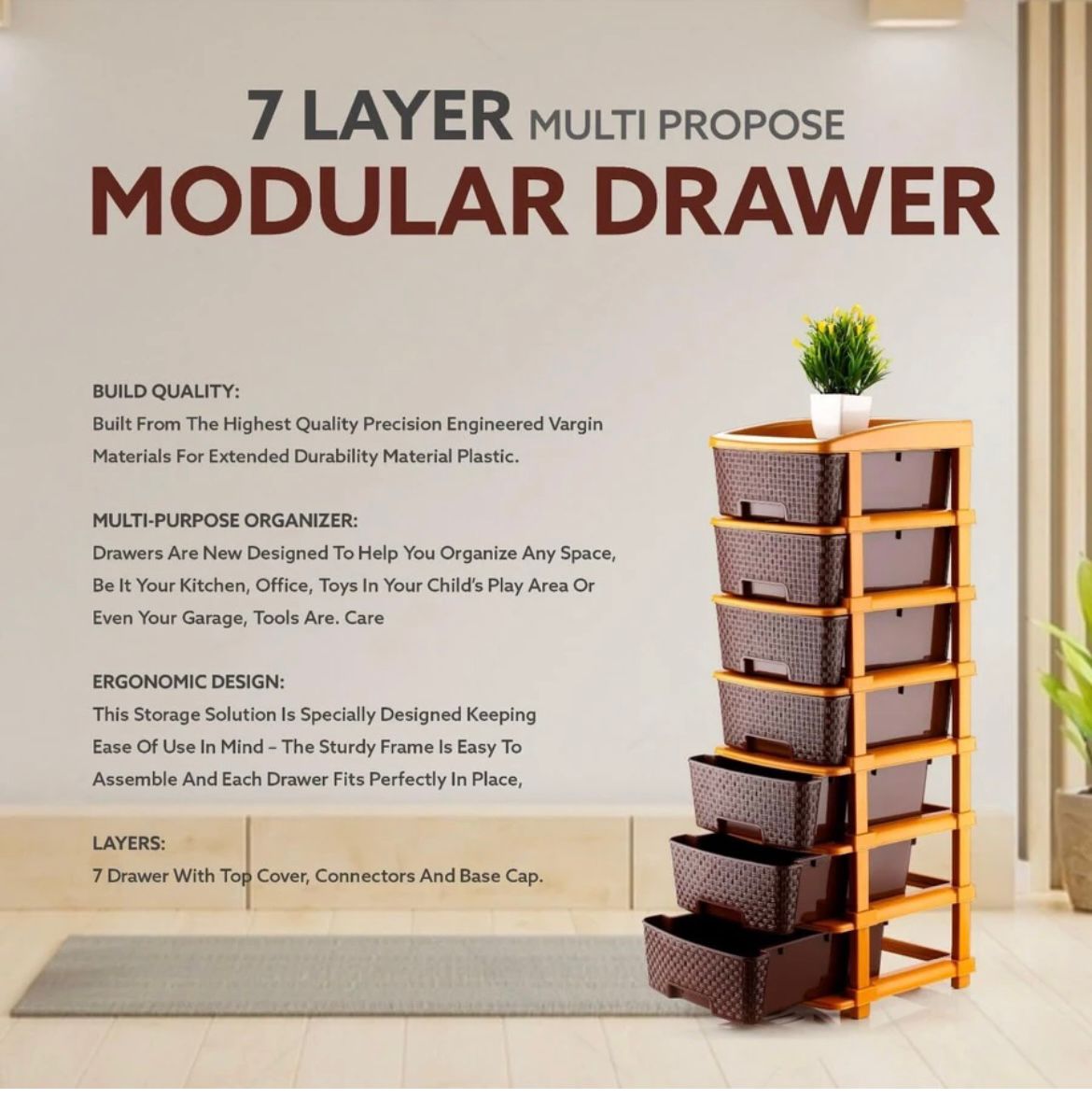 Premium 7-Drawer Multi-Purpose Storage Organizer Tower – Space Saving Cabinet for Home