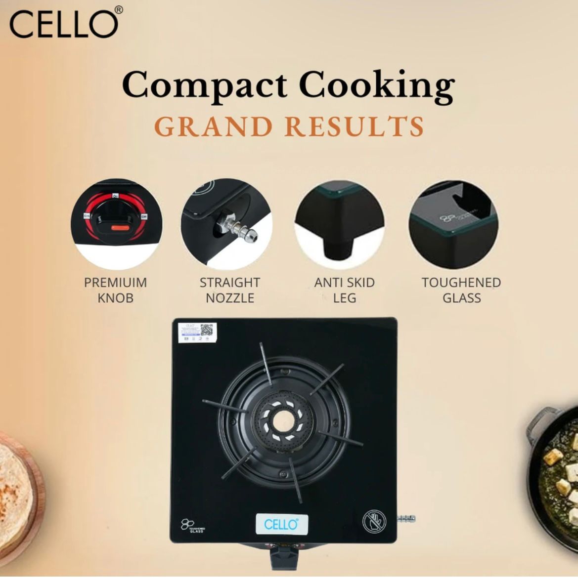Cello Premium Single Burner Glass Top Gas Stove – Sleek & Modern Kitchen Essential