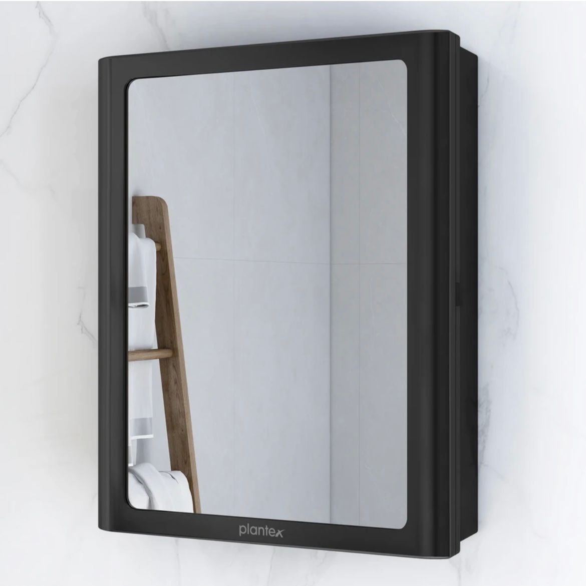 Modern Matte Black Wall-Mounted Bathroom Mirror Cabinet with Storage
