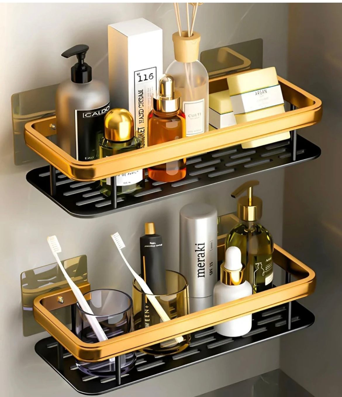 Luxury 2-Tier Wall-Mounted Bathroom Organizer Shelf