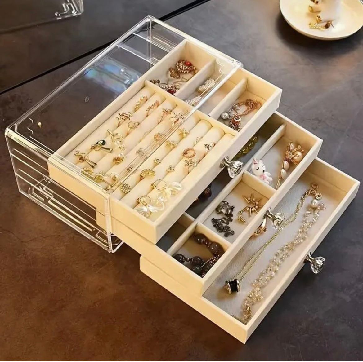 Luxury Multi-Layer Jewelry Organizer Box – Transparent Drawer Storage Case