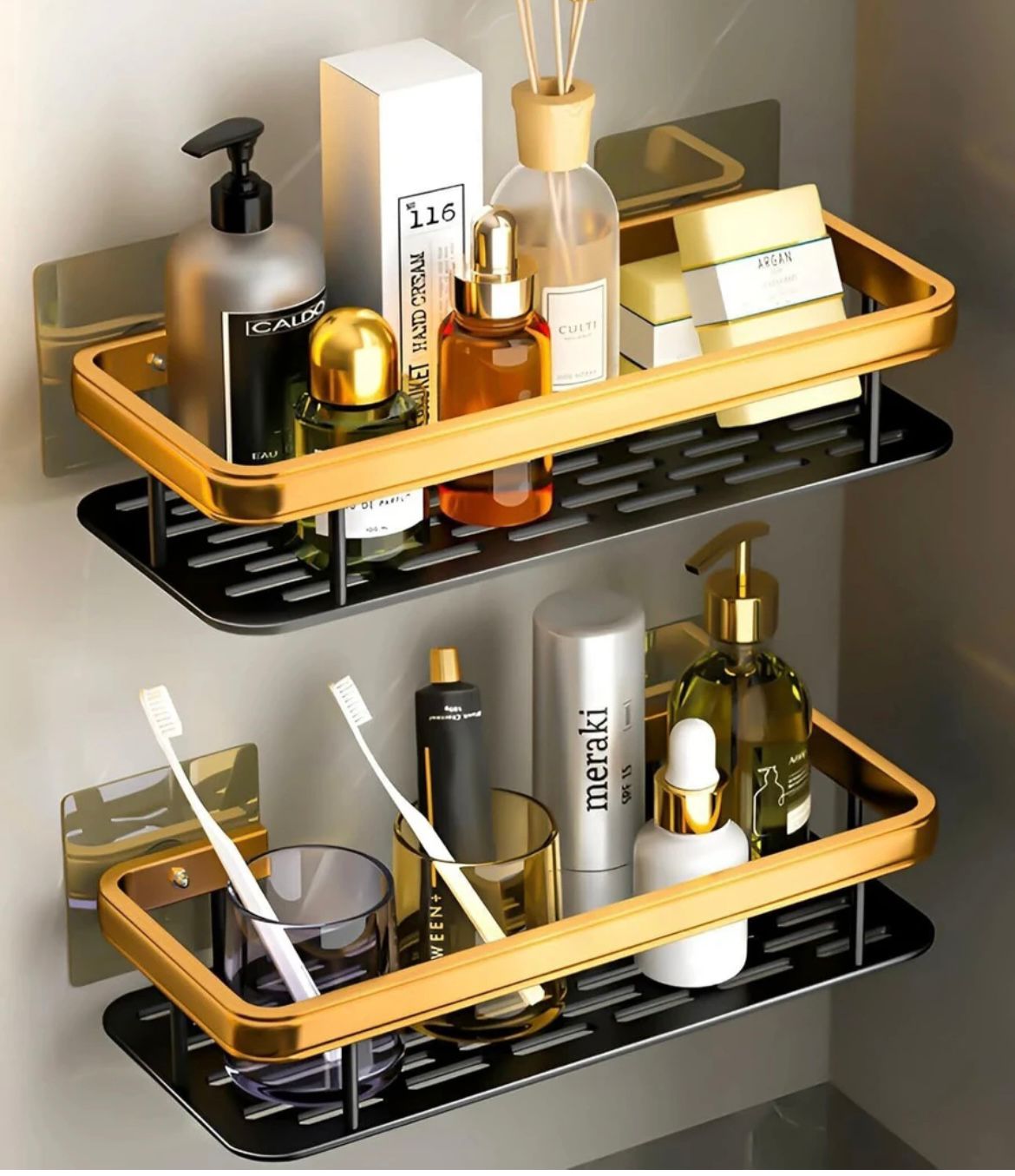 Luxury 2-Tier Wall-Mounted Bathroom Organizer Shelf
