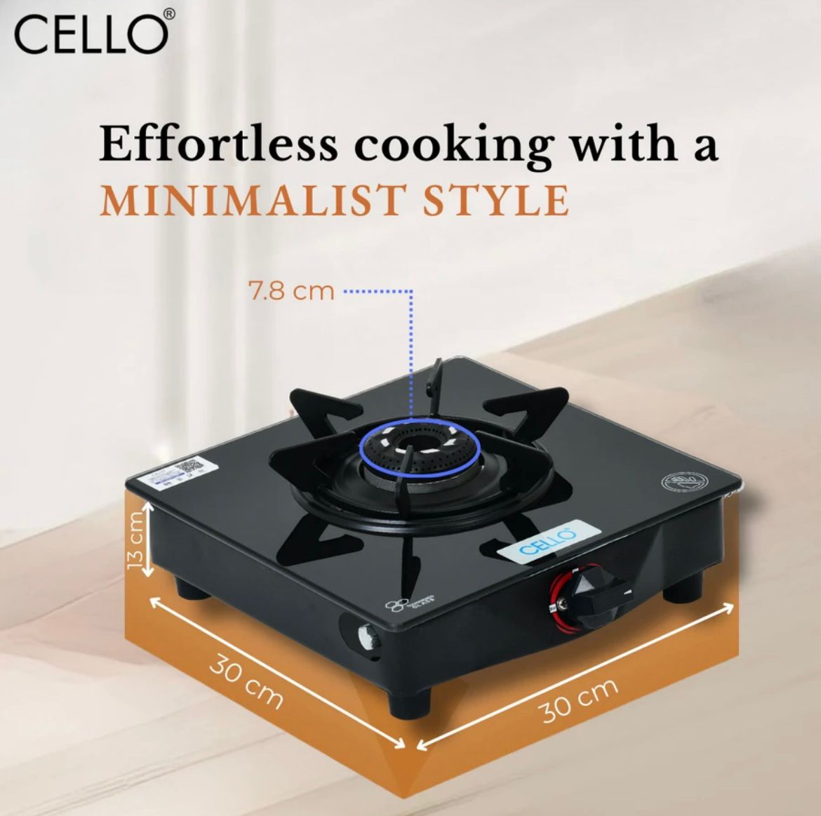 Cello Premium Single Burner Glass Top Gas Stove – Sleek & Modern Kitchen Essential