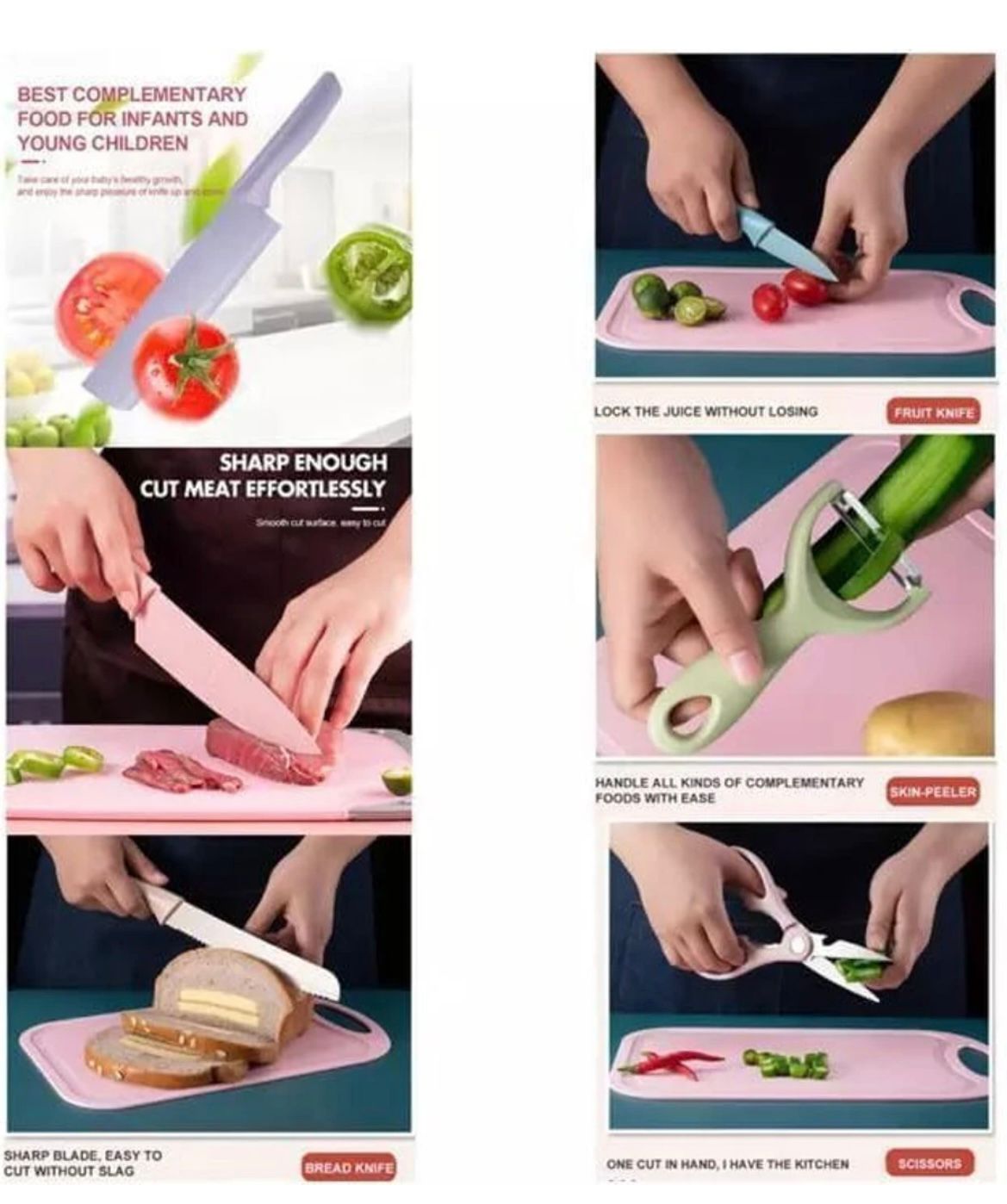 Cute Pink Kitchen Knife & Peeler Set – Multi-Purpose Cartoon Design Cooking Tool Kit