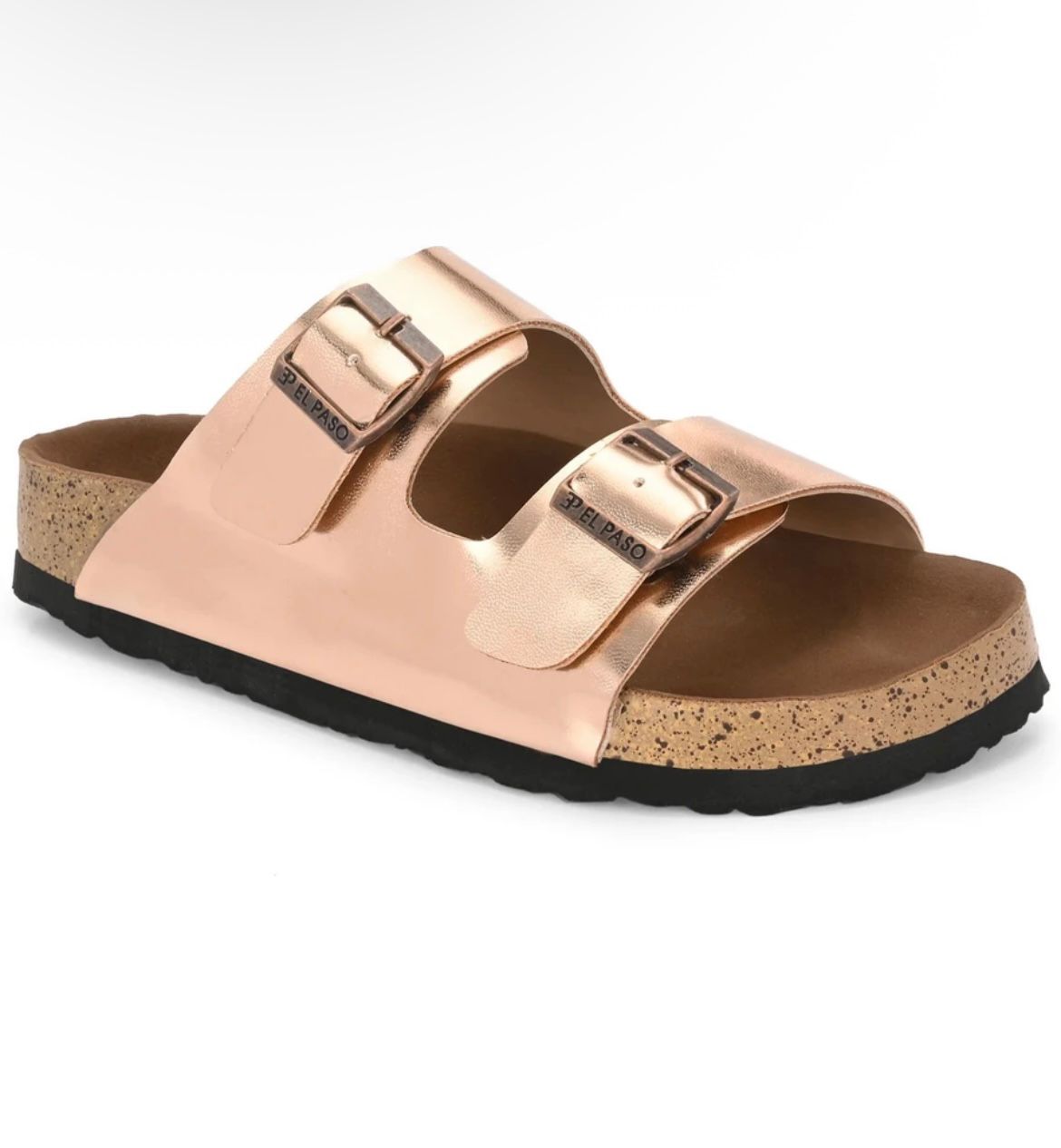 Women’s Rose Gold Double Buckle Comfort Slides – Stylish Casual Flat Sandals