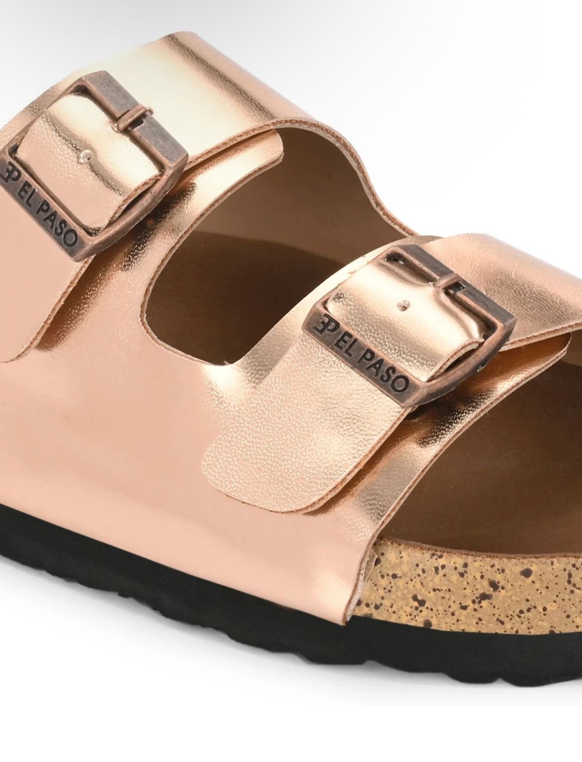 Women’s Rose Gold Double Buckle Comfort Slides – Stylish Casual Flat Sandals