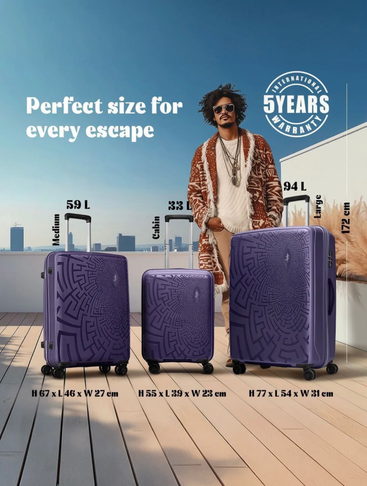 Purple Premium Hard Shell Travel Trolley Suitcase – 360° Spinner Wheels