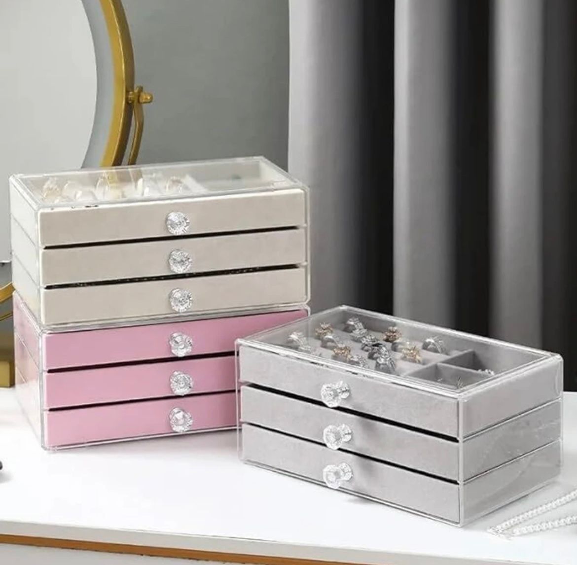 Luxury Multi-Layer Jewelry Organizer Box – Transparent Drawer Storage Case